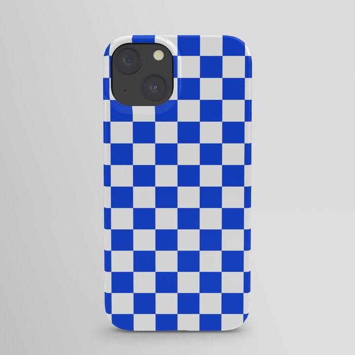 Checkerboard Check Checkered Pattern in Royal Blue and White  iPhone Case