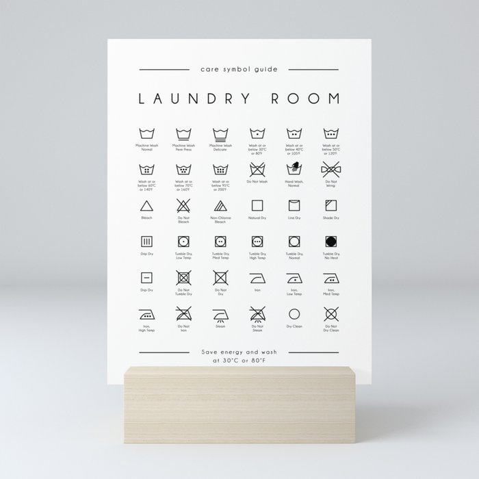 Laundry Room Care Symbol Guide Mini Art Print
