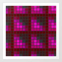 Pink Red and Green Velvet Squares Pattern Art Print