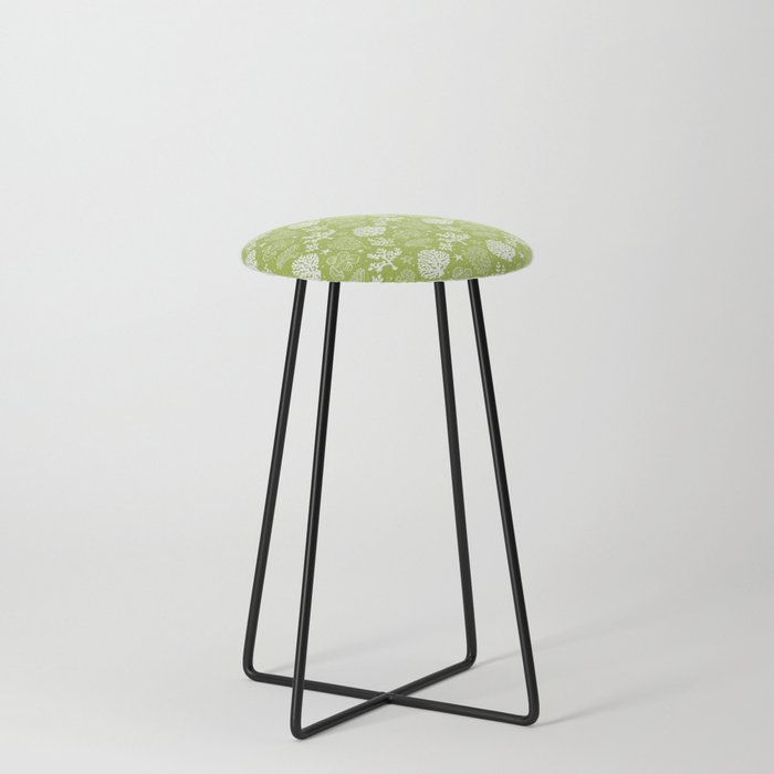 Light Green And White Coral Silhouette Pattern Counter Stool