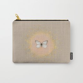 Hand-Drawn Butterfly and Gold Circle Frame on Nude Beige Carry-All Pouch