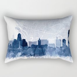 Buffalo Skyline & Map Watercolor Navy Blue, Print by Zouzounio Art Rectangular Pillow