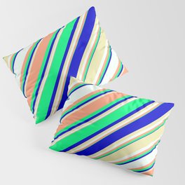 [ Thumbnail: Eyecatching Light Salmon, Green, Blue, Pale Goldenrod, and Mint Cream Colored Lines Pattern Pillow Sham ]