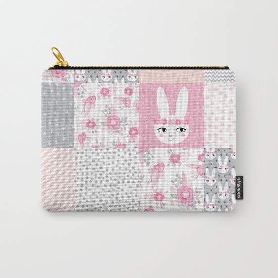 Bunny quilt baby decor newborn nursery charlotte winter pink grey decor for little girl Carry-All Pouch