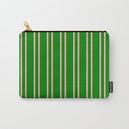 [ Thumbnail: Green, Coral & Lavender Colored Stripes/Lines Pattern Carry-All Pouch ]
