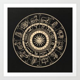Vintage Zodiac & Astrology Chart | Charcoal & Gold Art Print