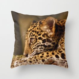 Cute and Sleepy Jaguar Cub Throw Pillow