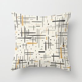 Mid-Century Modern Kinetikos Pattern in Charcoal Gray, Muted Mustard Gold, and Cream Throw Pillow