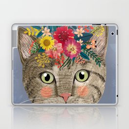 Grey cat with flower crown Laptop Skin