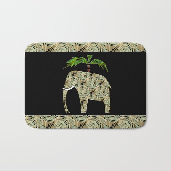 Elephant under a palm tree . Bath Mat