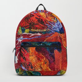 Red Calla Lilies, Kiss of Death floral blossoms portrait painting by Bohumil Kubista Backpack