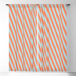 [ Thumbnail: Coral and Powder Blue Colored Lined/Striped Pattern Blackout Curtain ]