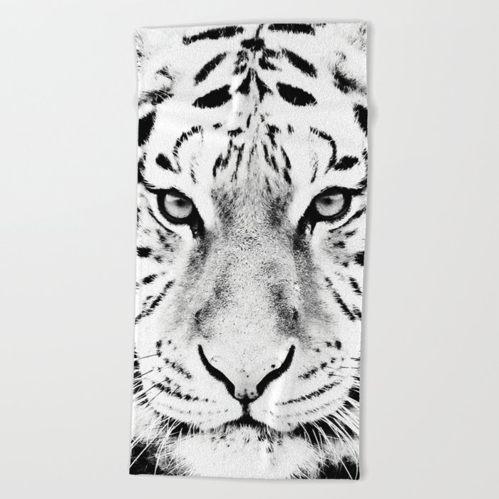 White Tiger Print Beach Towel