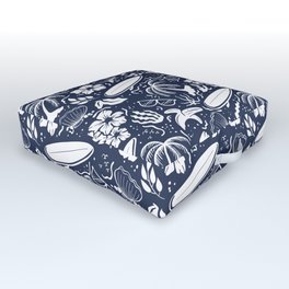 Navy Blue and White Surfing Summer Beach Objects Seamless Pattern Outdoor Floor Cushion
