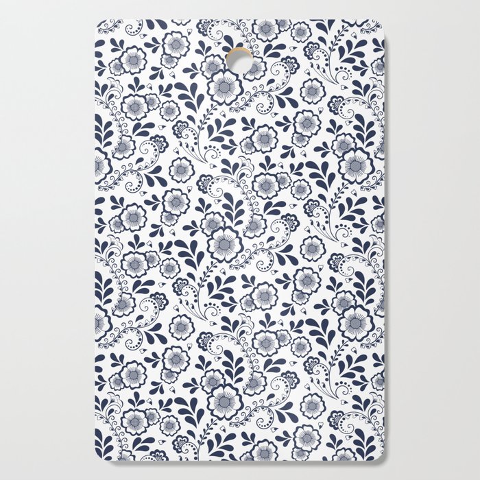 Navy Blue Eastern Floral Pattern Cutting Board