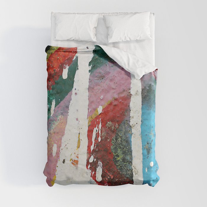 White color dripping over colorful vivid brushstrokes background texture Duvet Cover