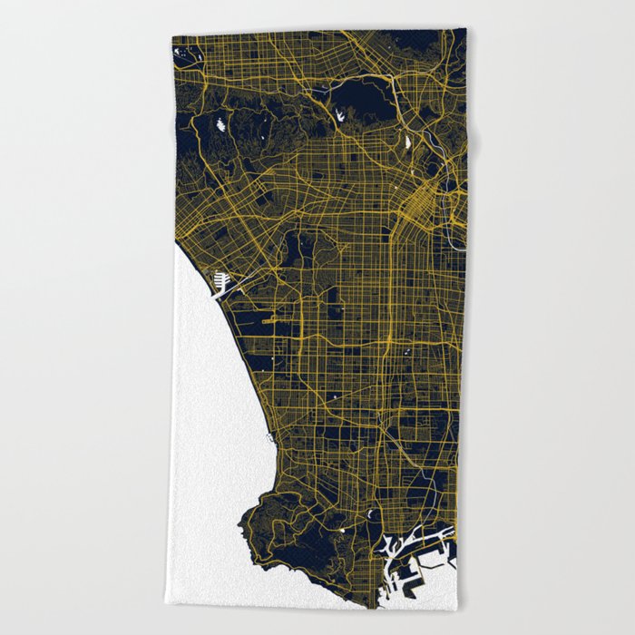 Los Angeles City Map of the United States - Gold Art Deco Beach Towel