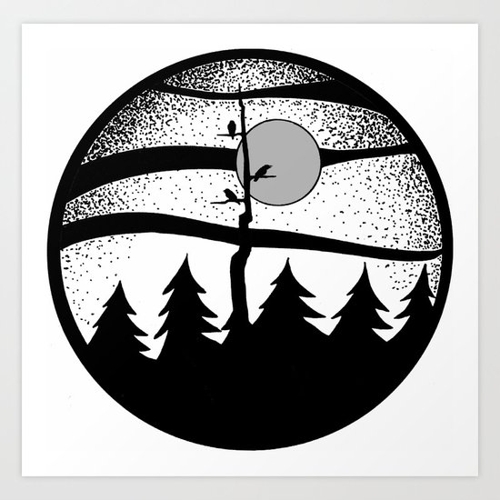 Raven Tree Monochrome Art Print