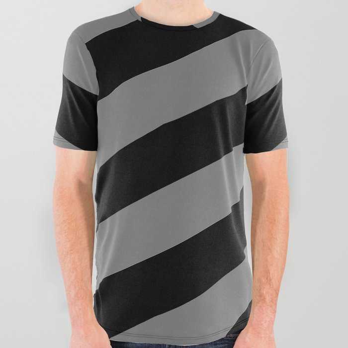 Wide Grey and Black Chevron Stripes All Over Graphic Tee