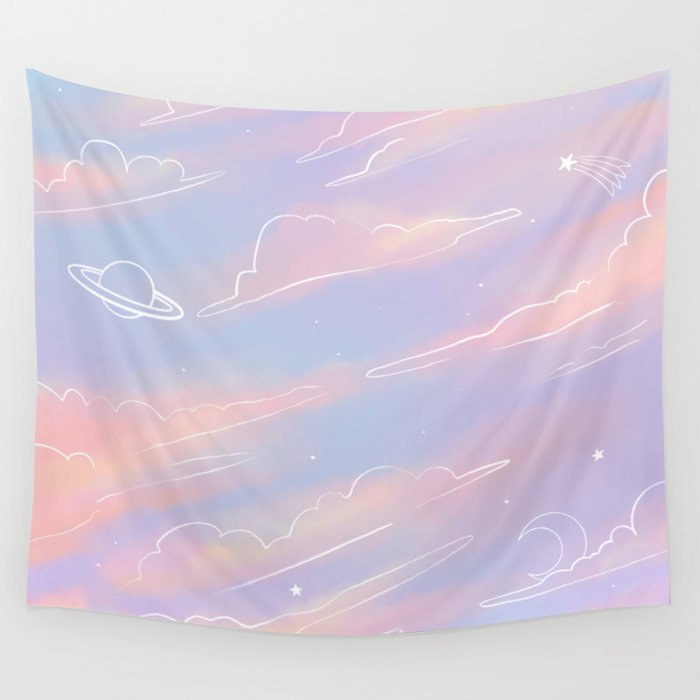 Pastel Sky Lo Fi Aesthetic cloud stars Wall Tapestry by trajeado14