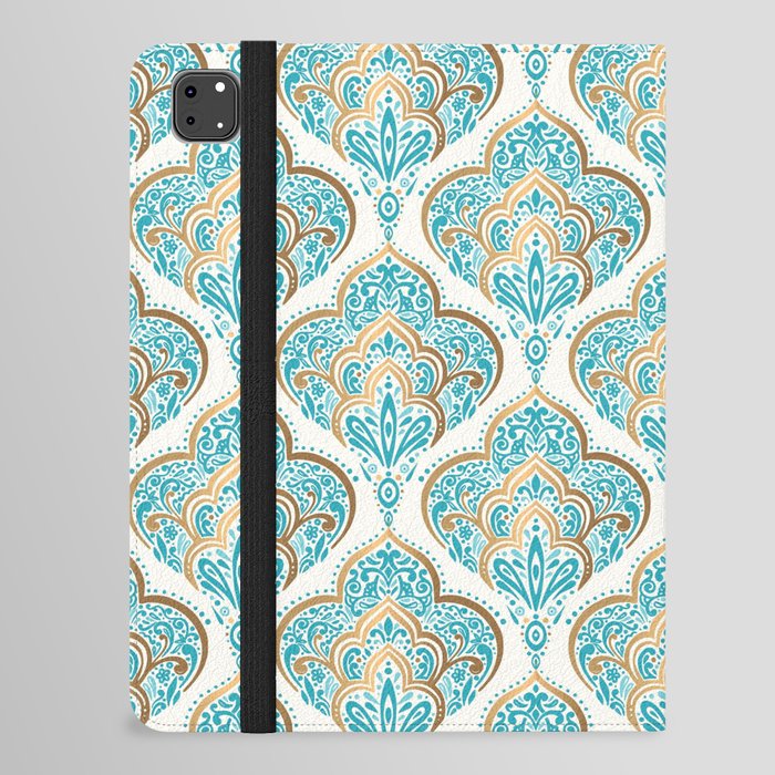 Turquoise Golden Moroccan Baroque Pattern iPad Folio Case
