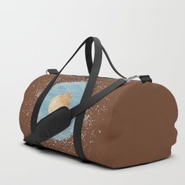 Watercolor Seashell and Blue Circle on Brown Duffle Bag