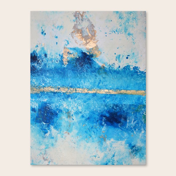 Rainy Day A Pretty Minimal Abstract Mixed Media Piece In Blue Gold By Alyssa Hamilton Art Canvas Print By Blushingbrushstudio