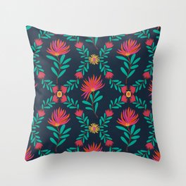 Bright Floral Diamond Pattern with Navy Background Throw Pillow