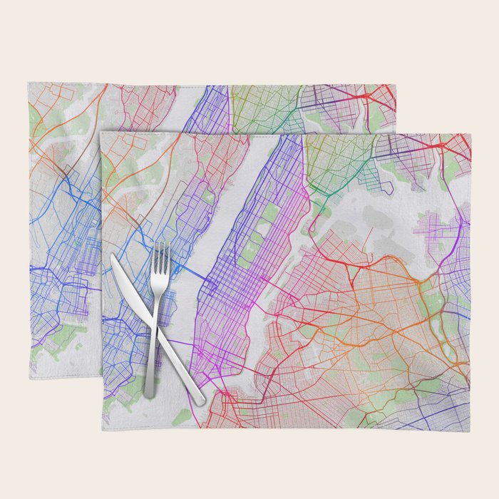 New York City Map of the United - New York City Map Of The United States Colorful Placemats 