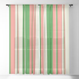 [ Thumbnail: Salmon, Forest Green & Beige Colored Lined Pattern Sheer Curtain ]
