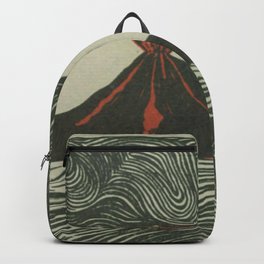 Volcano Woodcut Backpack | Geology, Lava, Eruption, Science, Naturalhistory, Rustic, Poster, Art, Nature, Engraving 