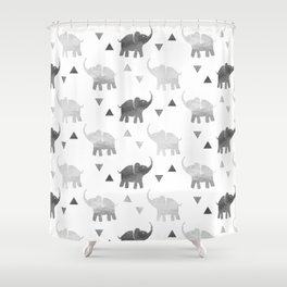 Elephants and Triangles - Silver Shower Curtain