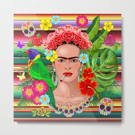Frida Kahlo Floral Exotic Portrait Metal Print | Sugarskull, Beautifulfrida, Parrot, Diadelosmuertos, Digital, Mexican, Mexico, Exoticnature, Celebrity, Nature 