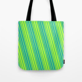 [ Thumbnail: Light Sea Green & Light Green Colored Stripes/Lines Pattern Tote Bag ]