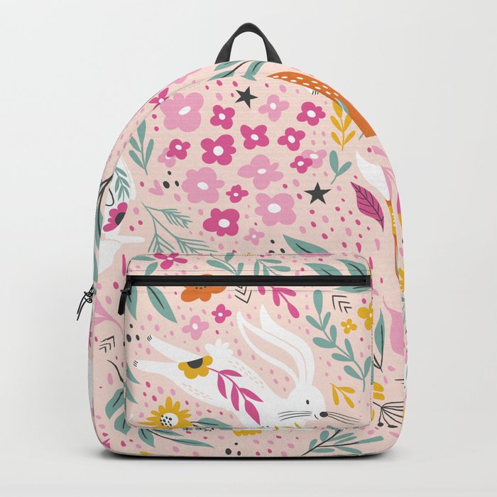 Foxes and Rabbits with Flowers and Ornamental Leaves Backpack