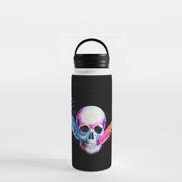 Colorful vibrant skull with feathers Water Bottle