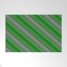 [ Thumbnail: Green & Gray Colored Stripes Pattern Welcome Mat ]