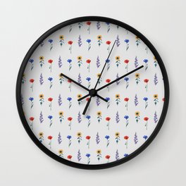 Floral pattern (gray) Wall Clock | Drawing, Cornflower, Flowers, Sunflower, Flower, Bellflower, Graycolor, Digital, Poppy, Clearline 