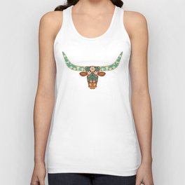 Floral Longhorn – Brown and Turquoise Unisex Tank Top