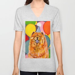 Chow Chow with Balloons V Neck T Shirt