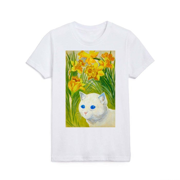 Feline Amongst Daffodils by Louis Wain Kids T Shirt