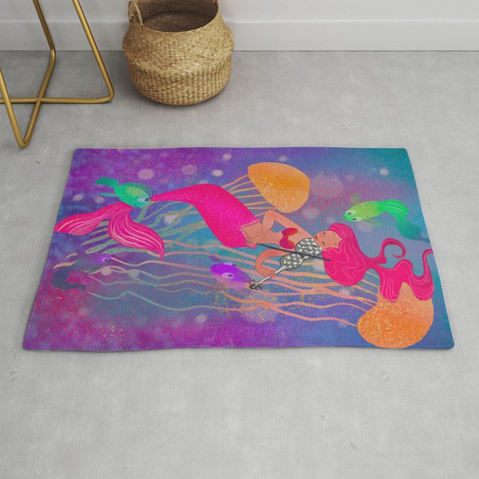 Mermaid Playing the Violin with fishes Rug