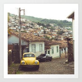 Brazil Photography - Old Street With An Old Yellow Car Art Print
