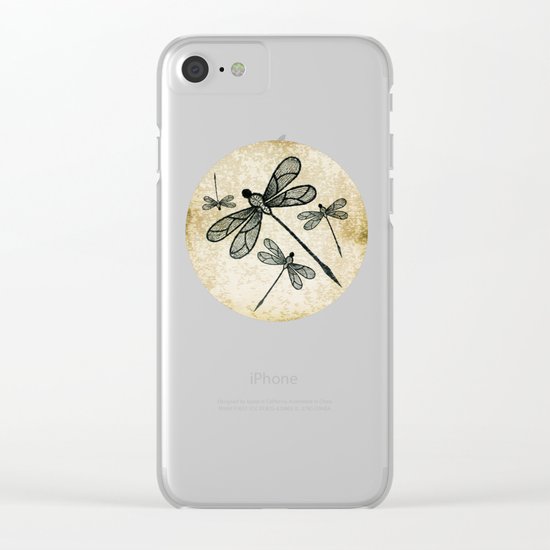 Dragonflies on tan texture Clear iPhone Case