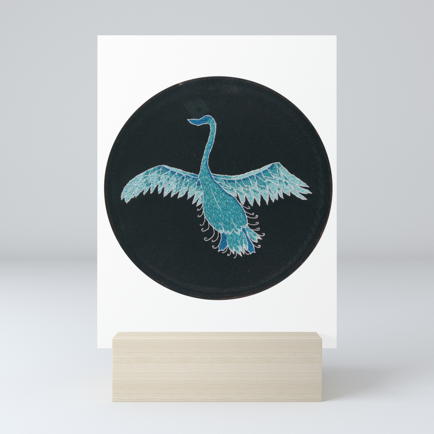 Observatory Implement Billy Black swan embroidered patronus Mini Art Print by Ed De La Rosa | Society6