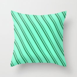[ Thumbnail: Sea Green and Aquamarine Colored Stripes Pattern Throw Pillow ]