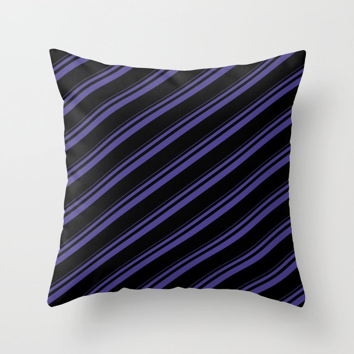 Dark Slate Blue and Black Colored Striped Pattern Throw Pillow