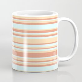 [ Thumbnail: Dark Salmon, Light Cyan, and Tan Colored Lines Pattern Coffee Mug ]