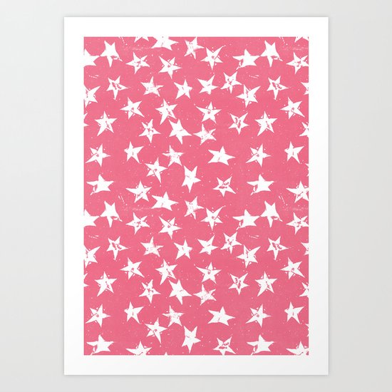 Linocut Stars- Blush & White Art Print