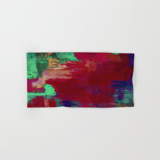 Crimson Overflow - Abstract, red, crimson, green, purple oil painting Hand & Bath Towel